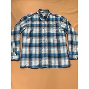 Eddie Bauer Performance‎ Mens Blue Plaid Large Outdoor Casual Roll Tab Hiking